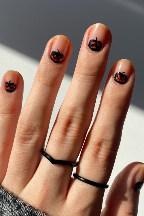 Pumpkin nail art, easy fall nail designs for beginners