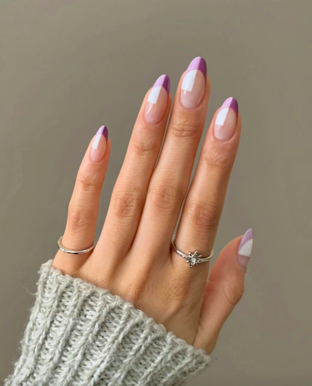 purple chrome nails design, purple and orange nails, lavender ombre nails, simple witchy nails, toe