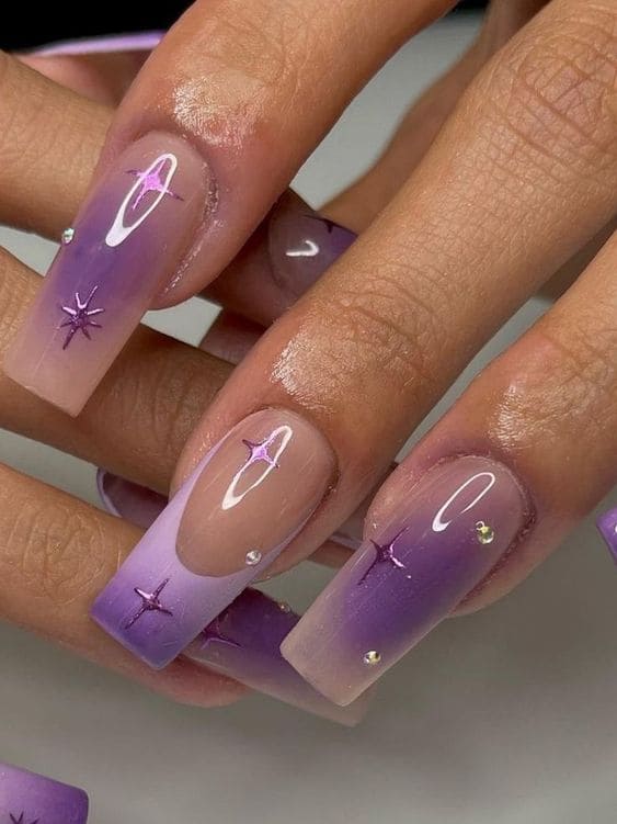 dark purple nails ideas, light purple nails design, april nails ideas, cat eye, coffin