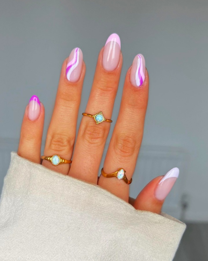 purple and white nails, purple jelly nails, lilac spring nails, pink and, with