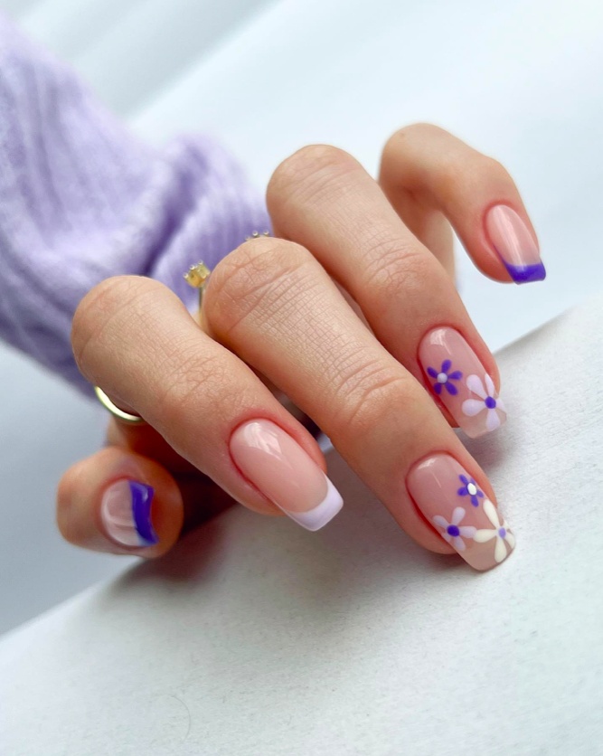 purple fall nails, purple and blue nails ideas, lavender and gold nails, acrylic, dark with