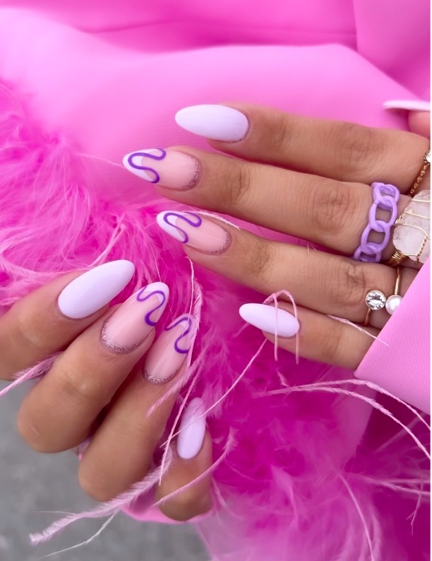 purple and silver nails, purple and teal nails designs, pastel lavender nails, pastel, black
