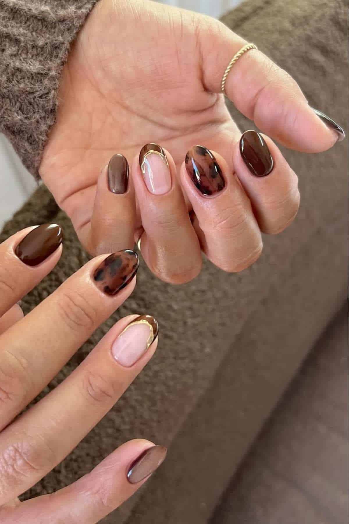 fall natural nails short, pink nails, cute fall almond nails, round shape