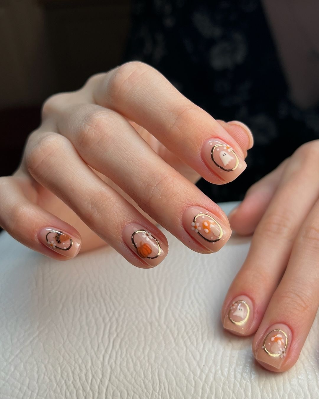 cute nails for fall short, short fall nail designs, september nails almond, playful nails