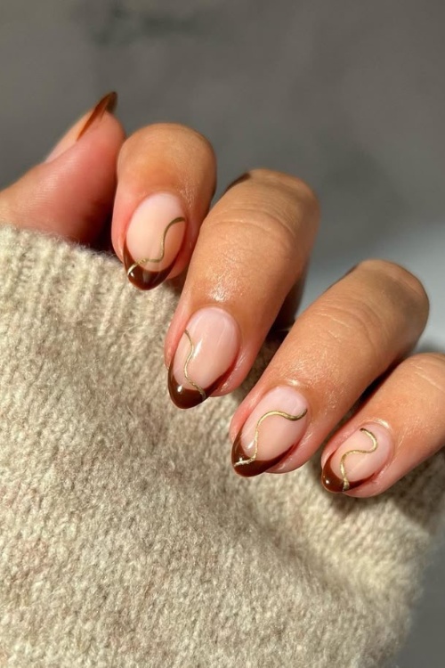 short squoval nails fall, cute fall nail ideas, simple elegance