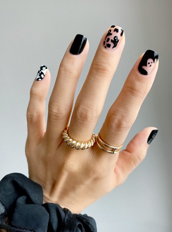 Halloween nails square short with nail art designs halloween