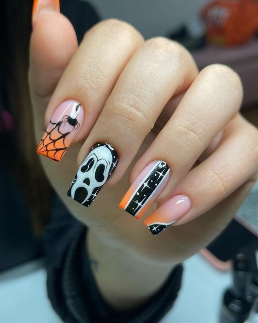 Cute halloween nail designs with simple pumpkin nails