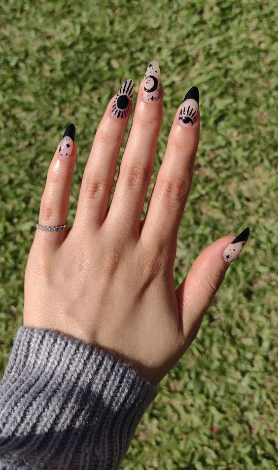 Simple black halloween nails with easy halloween nail art