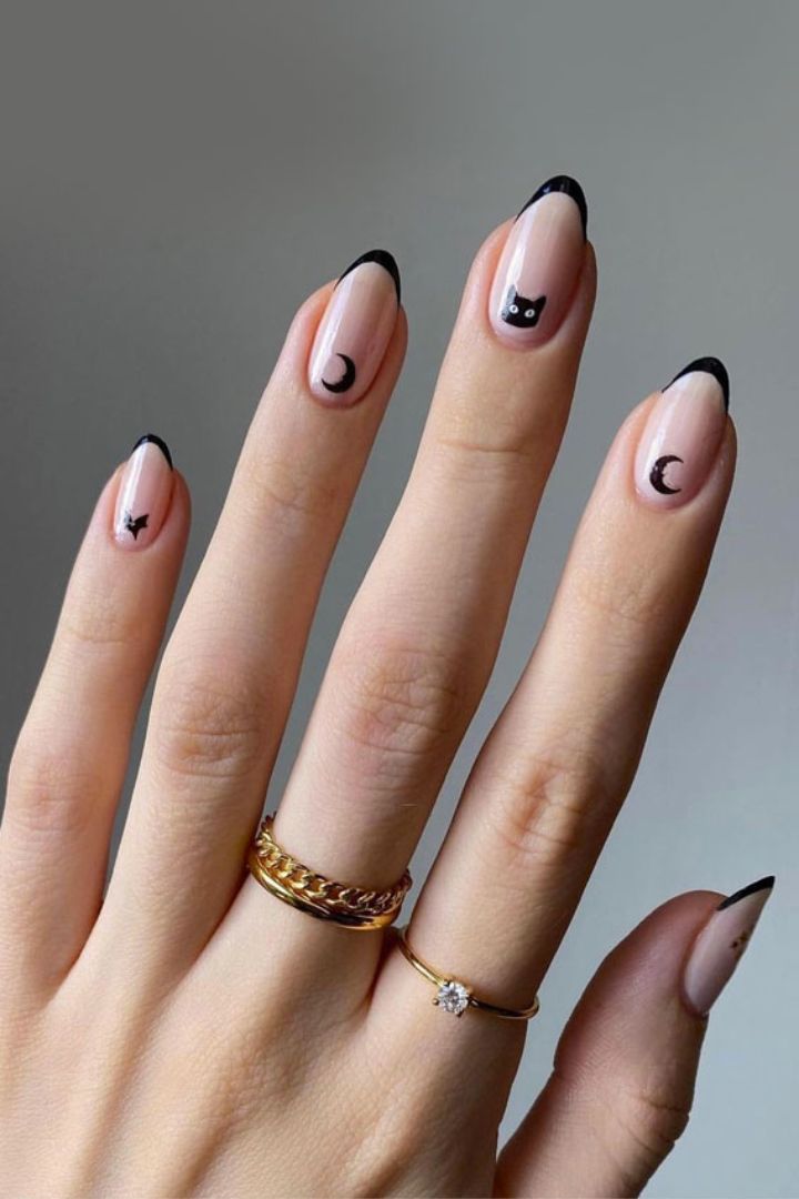 Easy halloween nails design with black accents