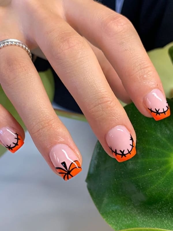 Autumn nails pumpkin with orange tips