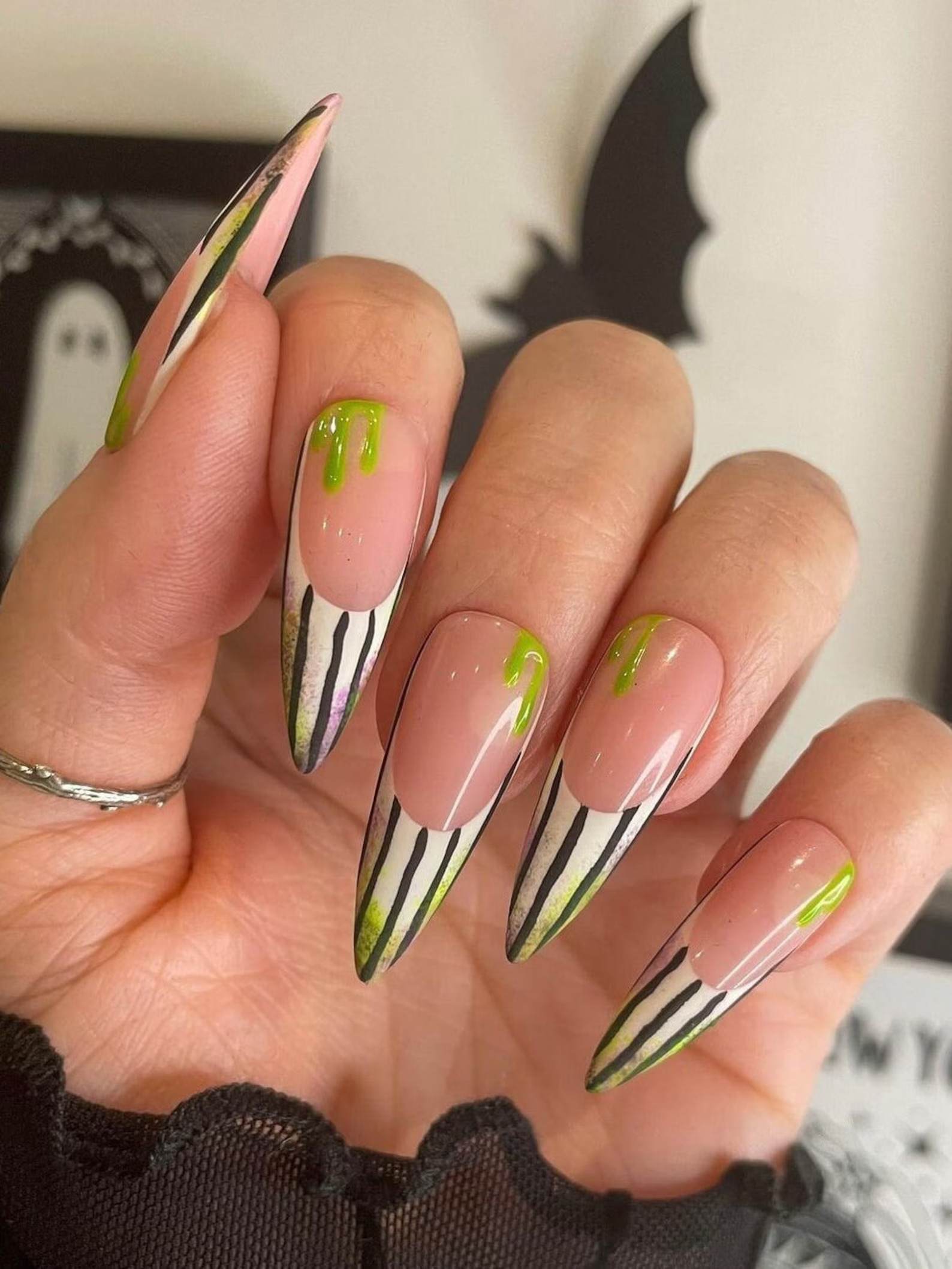 Simple short halloween nails with witch theme