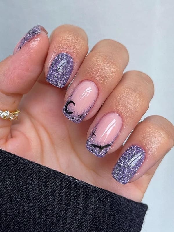 Orange halloween nail designs with sparkles