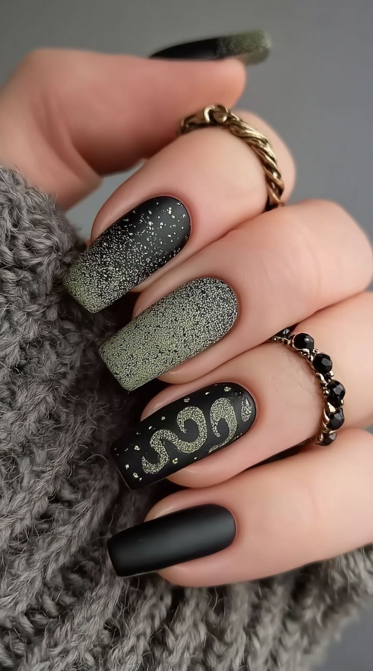 Black and red halloween nail designs with gothic flair