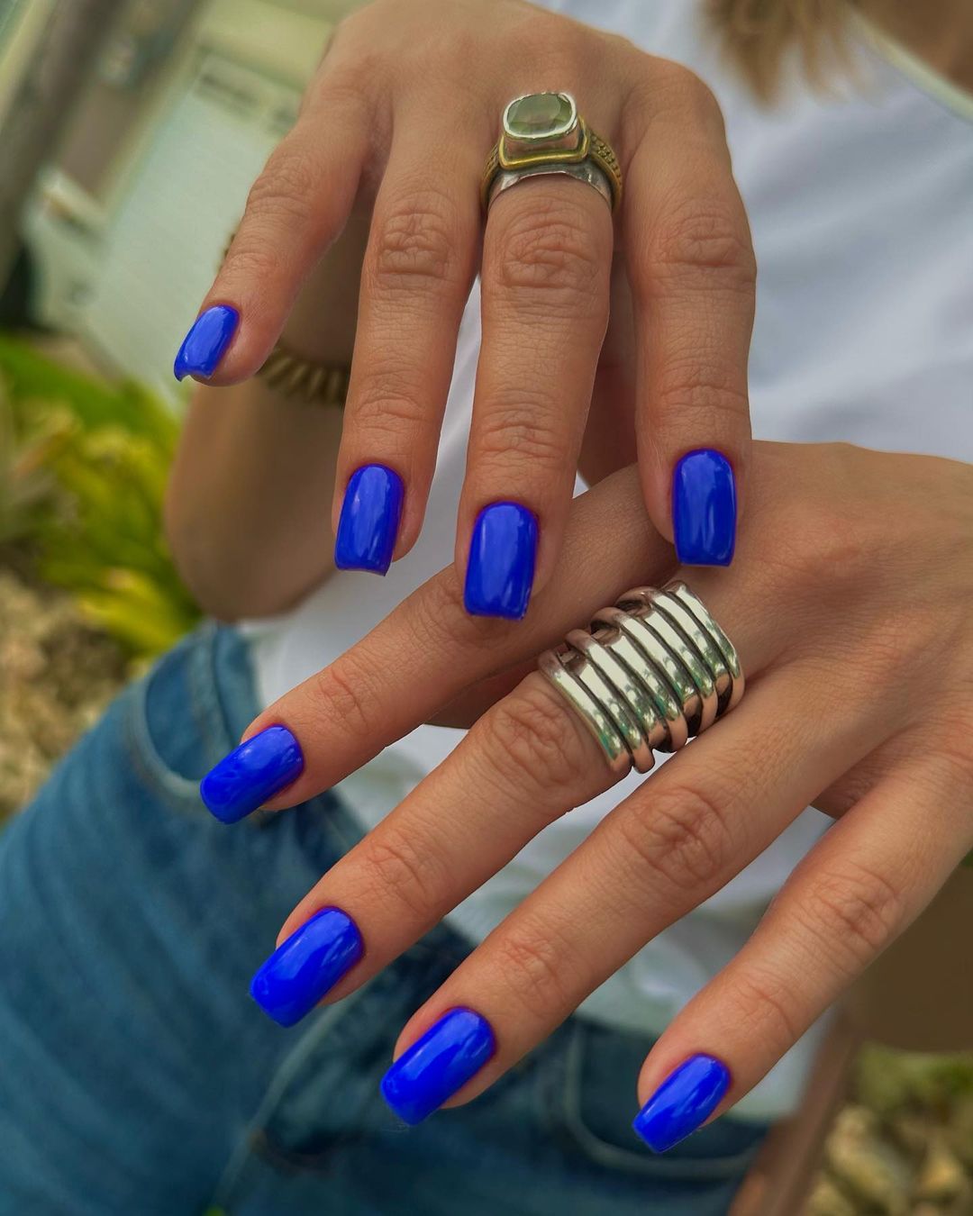 Short square acrylic nails in square shape nails style, short nails ideas, short coffin nails, blue, oval short