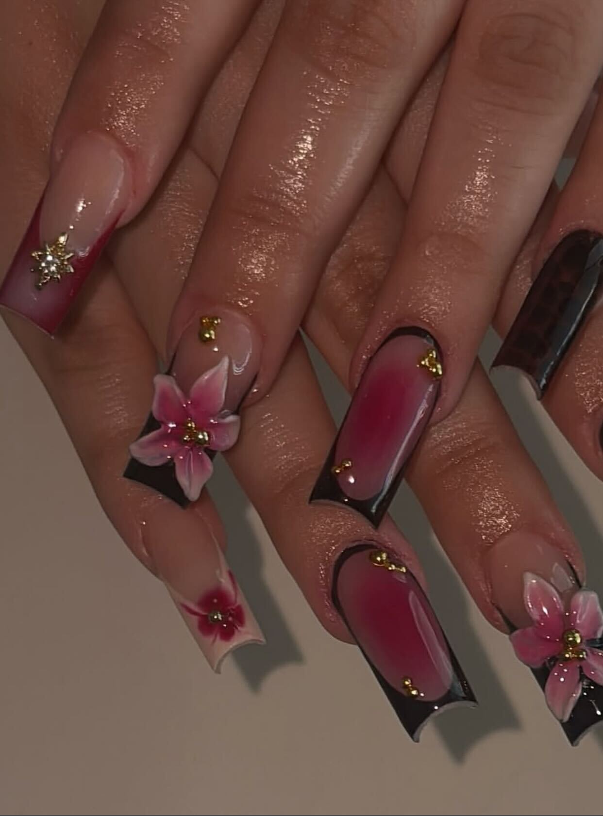 Birthday nails square, black square acrylic nails, y2k nails, tapered, black french tip