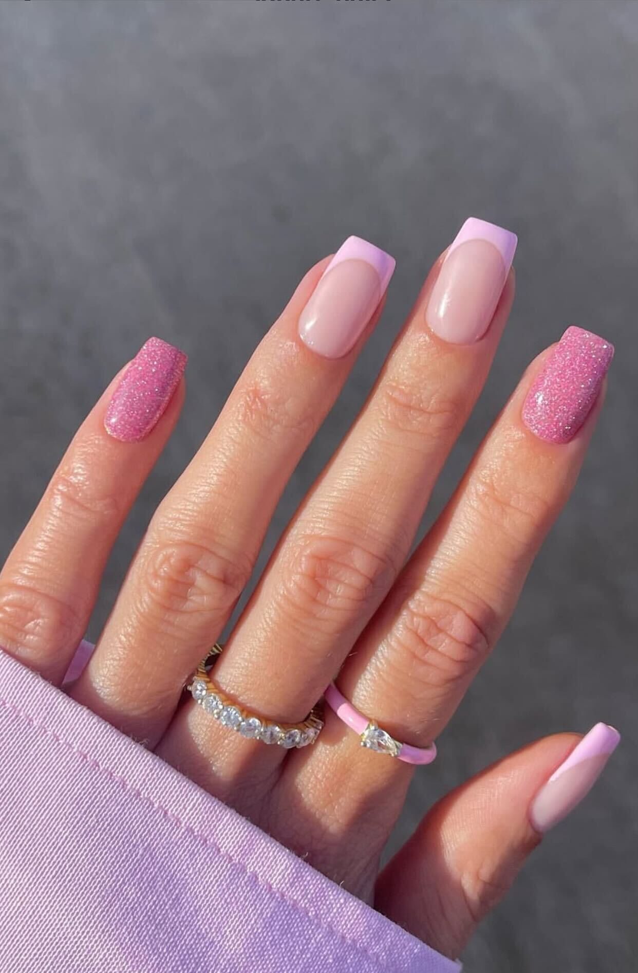 Rounded square nails, aura nails square, xmas nails square, pink, purple