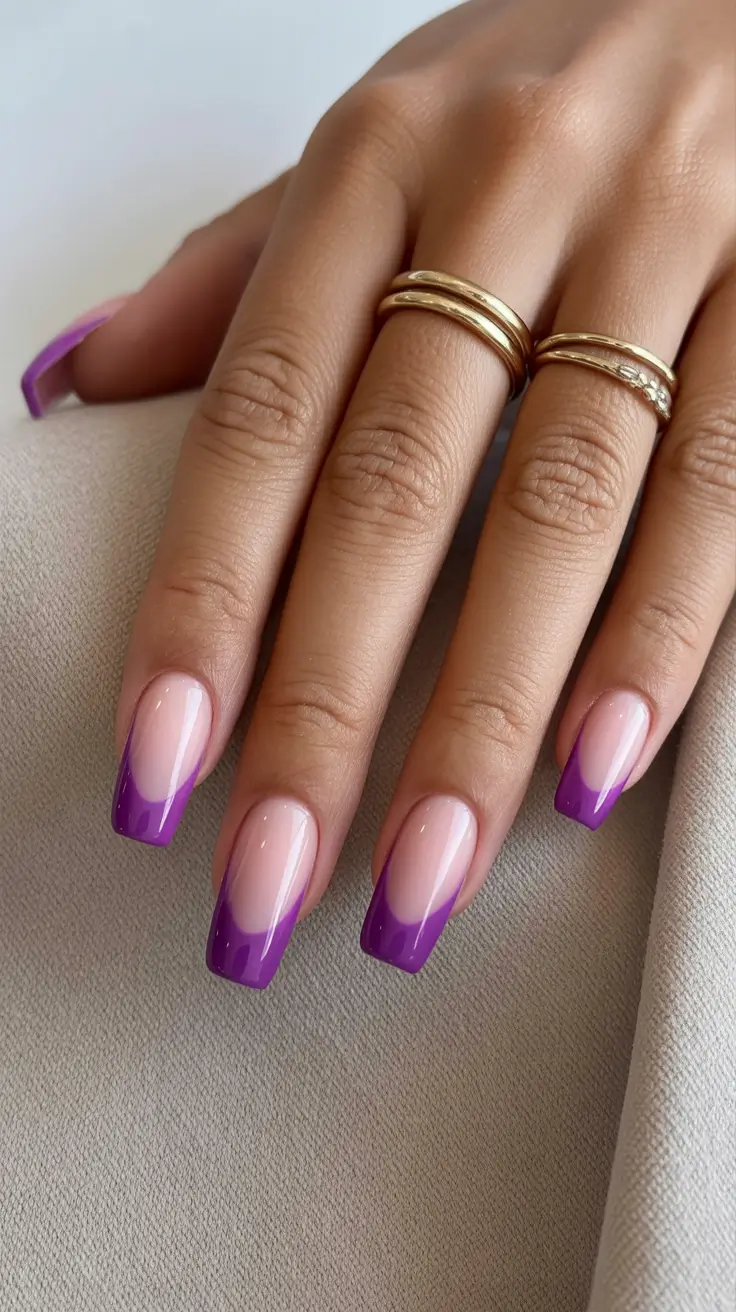 Nude square nails, gold square nails, winter nail inspo, french tip, natural