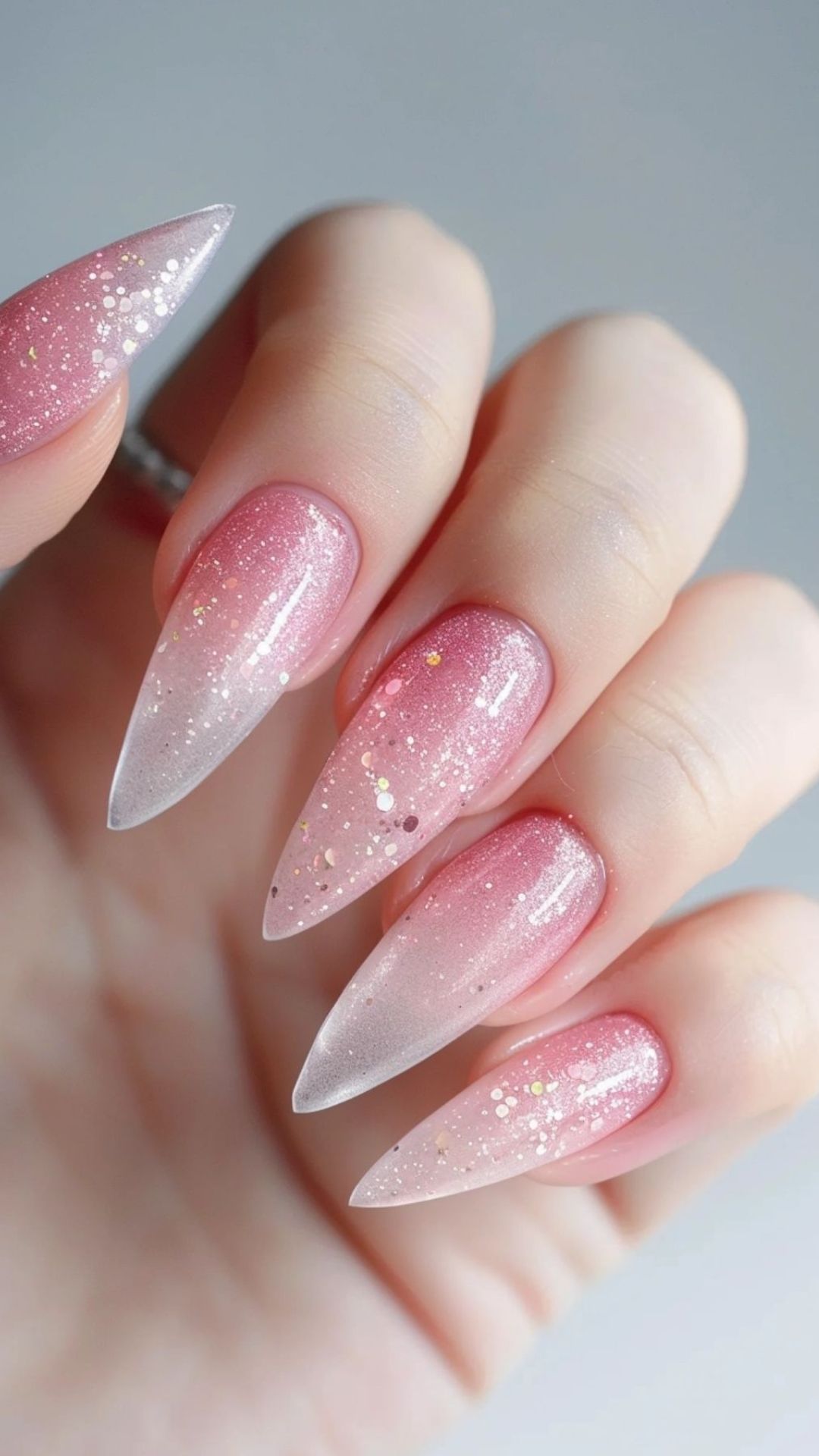 Summer stiletto nails, pink stiletto nails designs, pink nail designs, white stellio nails, birthday