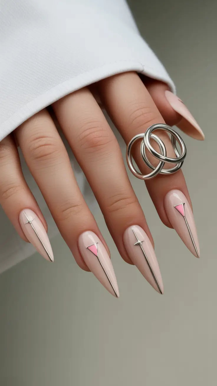 French stiletto nails design, neutral stiletto nails, trendy nails stiletto, white pointy nails, bling