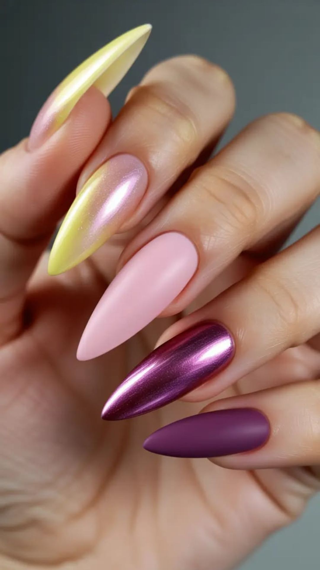 Black stiletto nails design, purple stiletto nails design, stiletto nails art designs, milky nude nails, black french tip