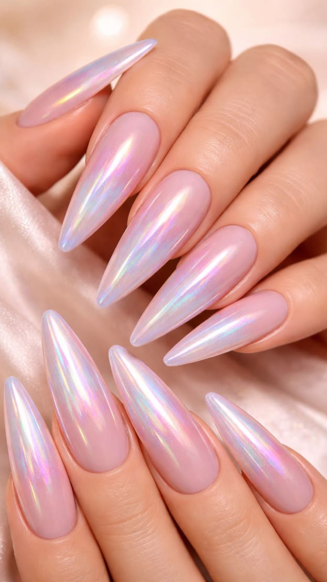 Almond stiletto nails with light pink stiletto nails, birthday nails, baddie, red short