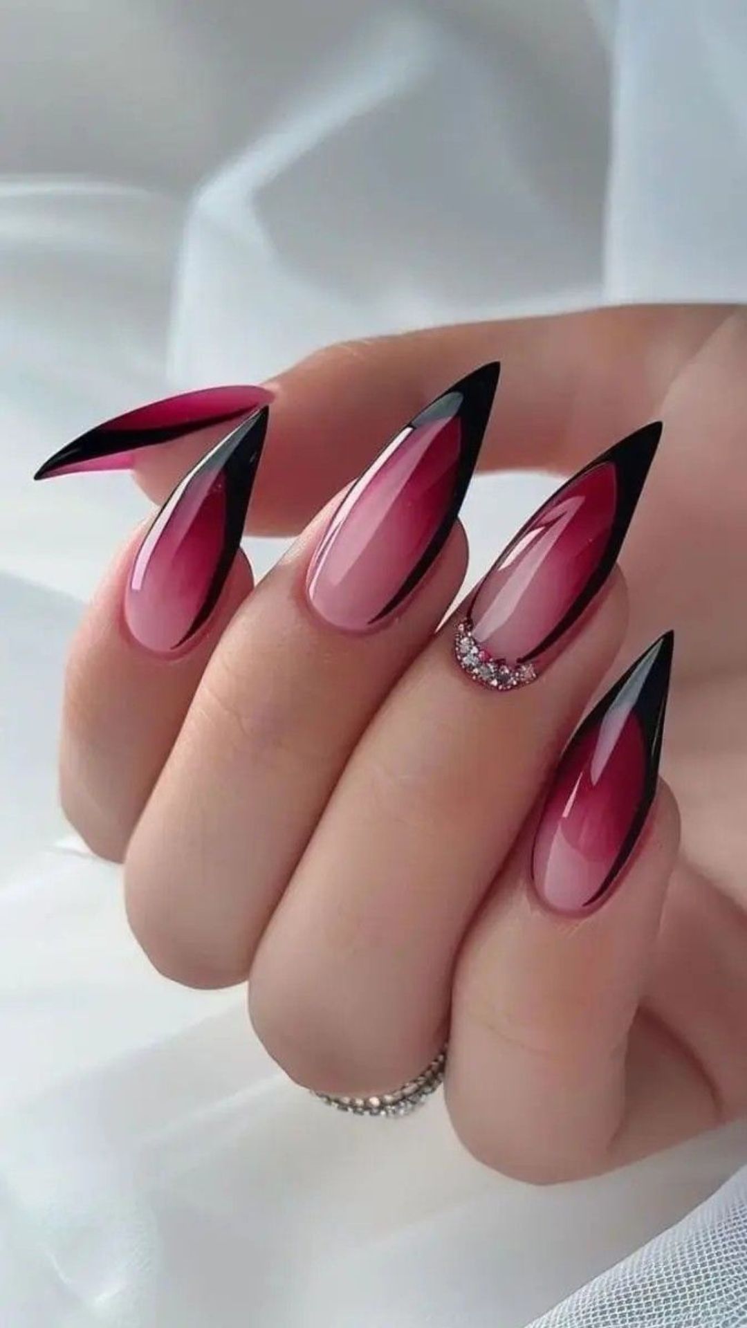 Valentines day nails stiletto, short stiletto french tip nails, red nails, fall, cheetah print