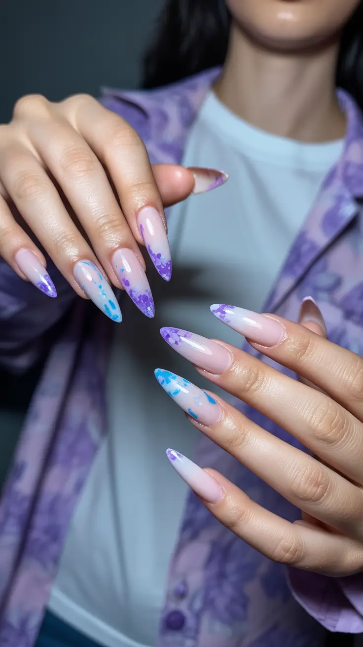 Dark blue stiletto nails, glitter nails, purple nail sets, colorful, simple