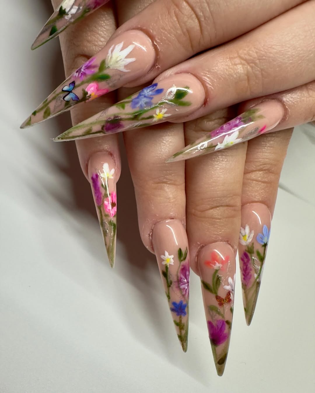 Autumn nails stiletto, rhinestone nails, nail inspo, milky white, pretty