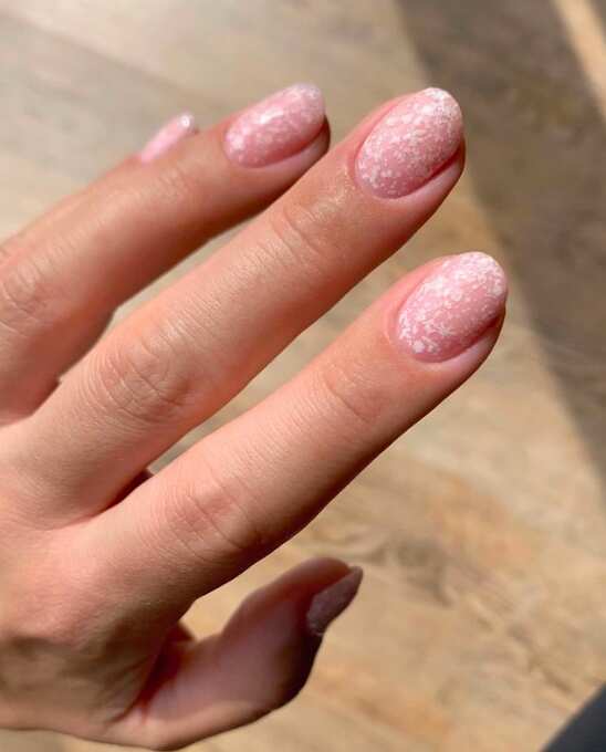 White chrome nails with short white french tip nails, milky nude nails, blue nails ideas, pink and ombre, all in one look.