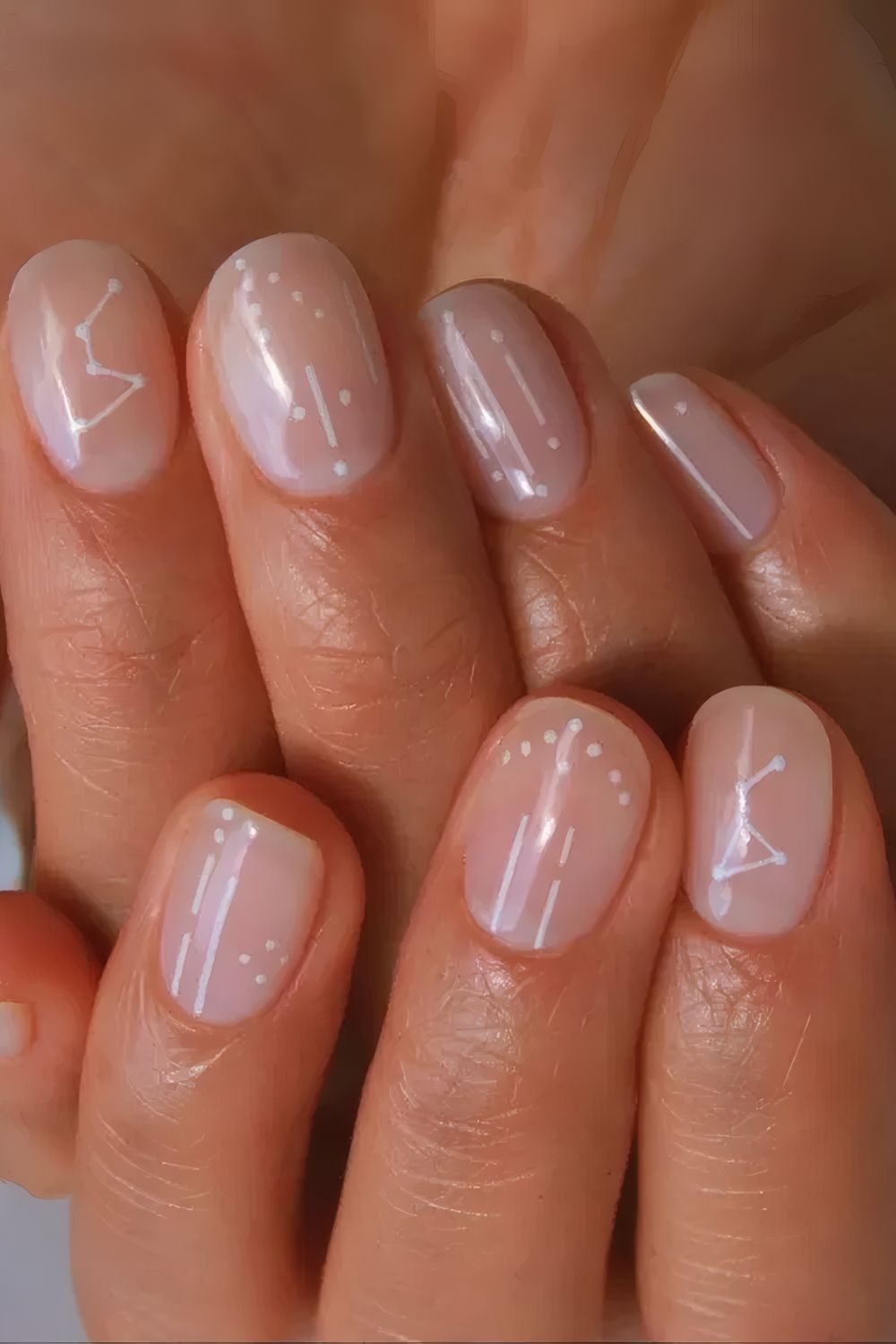 White almond nails with milky white french nails, checkered nails, simple blue nails, off, pearl chrome.