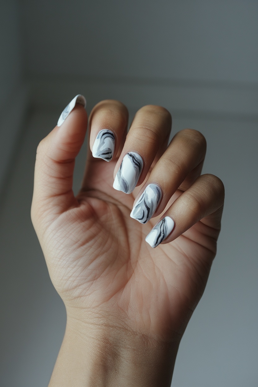 White ombre nails with short milky white nails, long French tip nails, red nails with designs, gel.