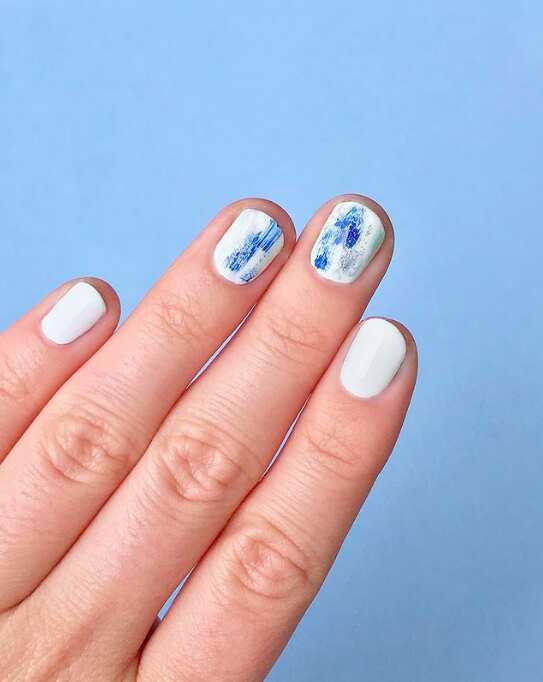 White summer nails with chrome, short French tip nails, elegant almond nails, pink.