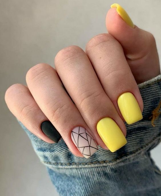 Short yellow nails, mustard yellow nails, yellow orange nails, pastel nails, bright neon nails, buttery, mustard, better.