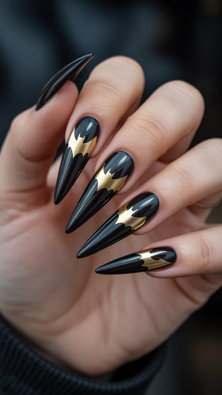 Black and gold stiletto nails
