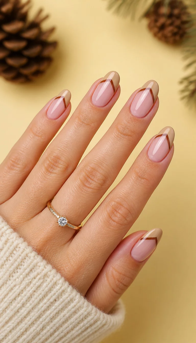 Nude nails with chevron tips