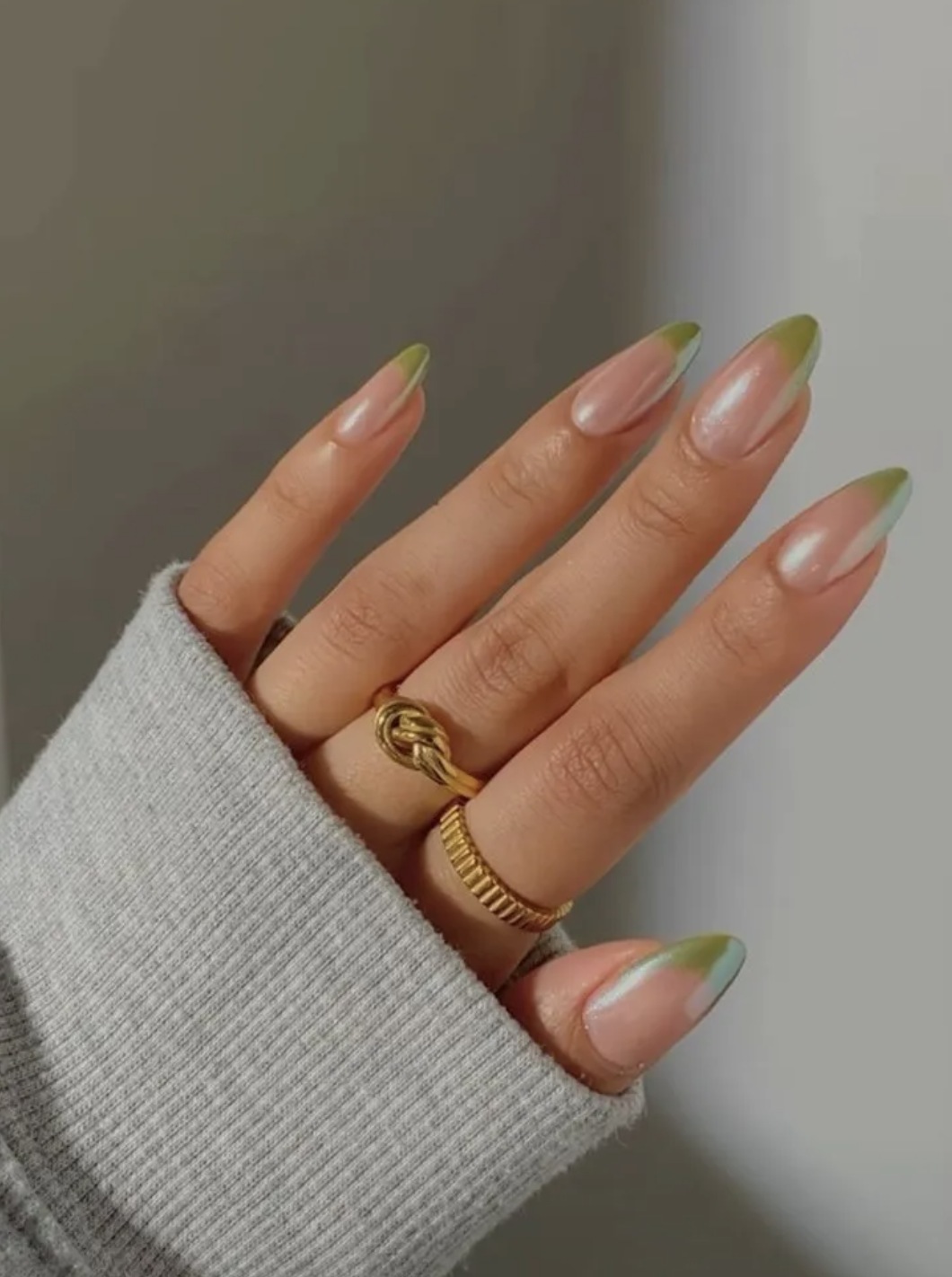 Olive green French tip nails