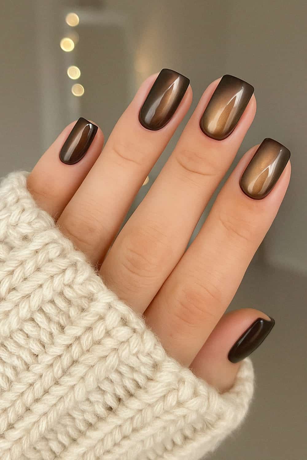 Brown cat-eye effect nails