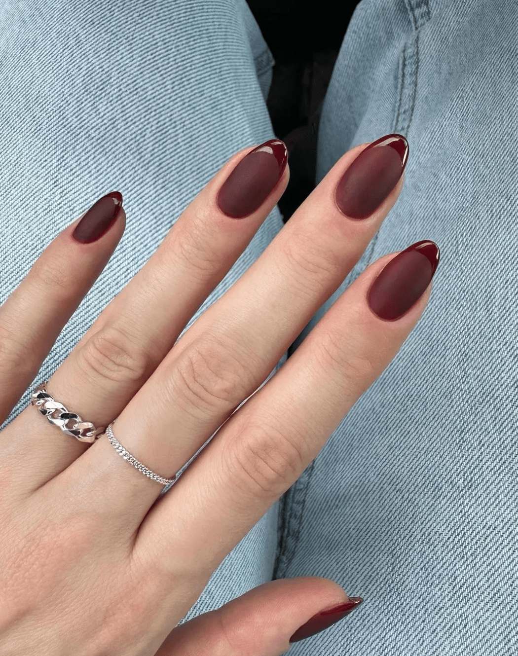 Matte burgundy nails with glossy tips
