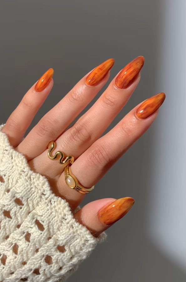 Amber marble effect nails