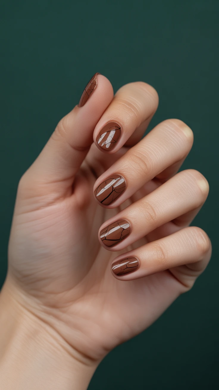 Chocolate marble nails with glossy finish