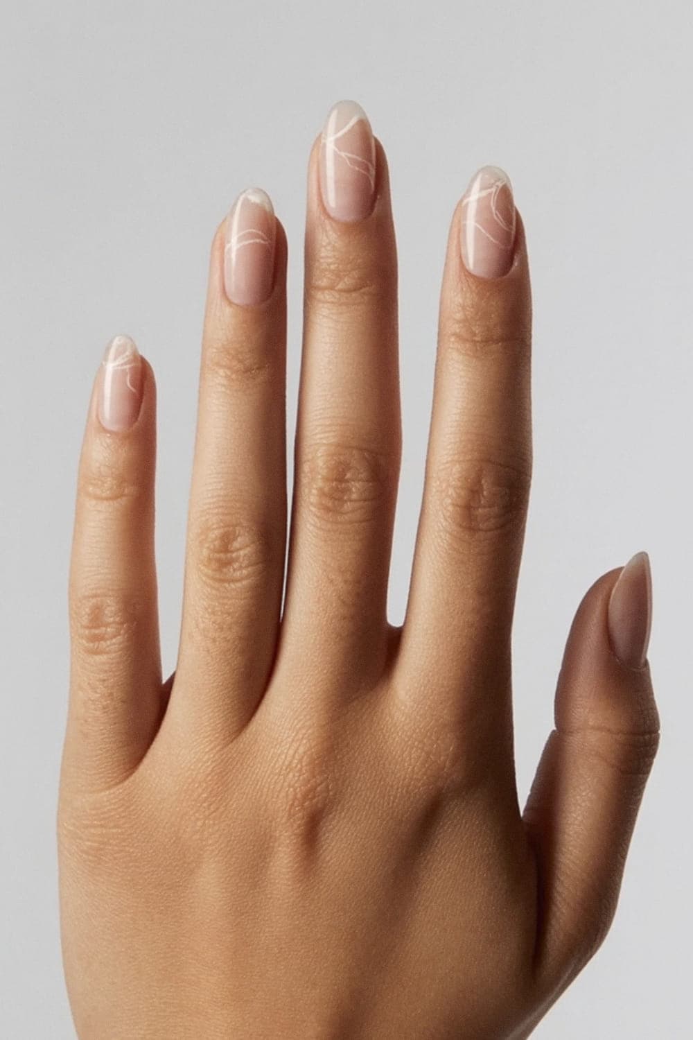 Short nails with white line art, minimalist autumn style