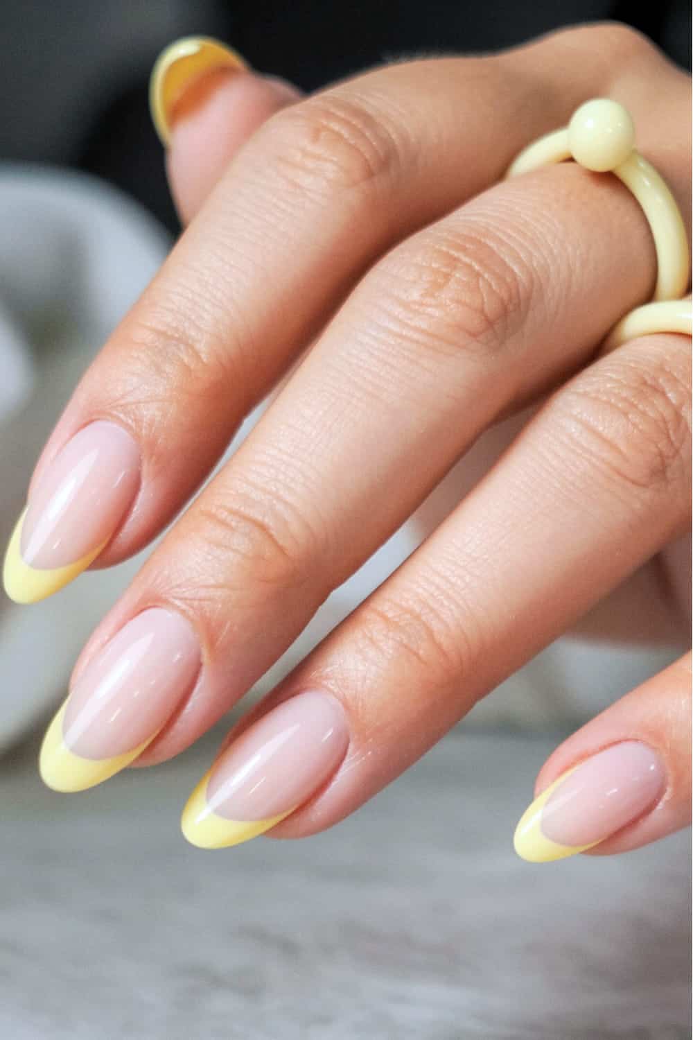 French manicure with yellow tips, modern autumn twist