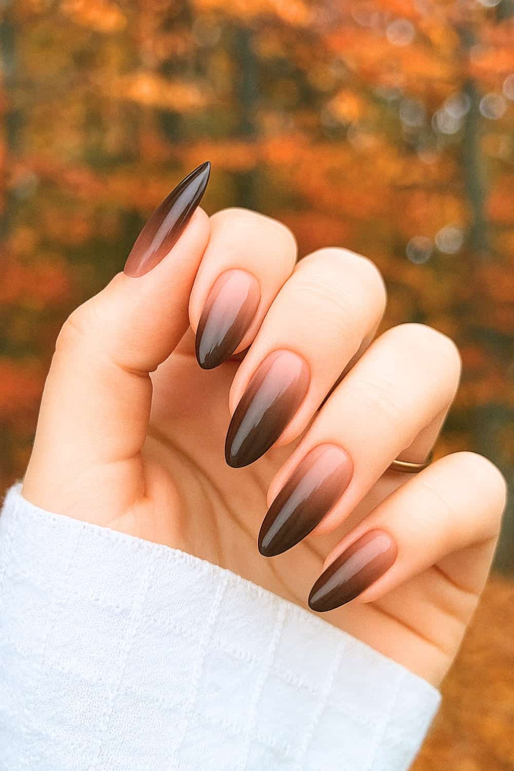 Mocha to nude ombre nails, elegant autumn gradient