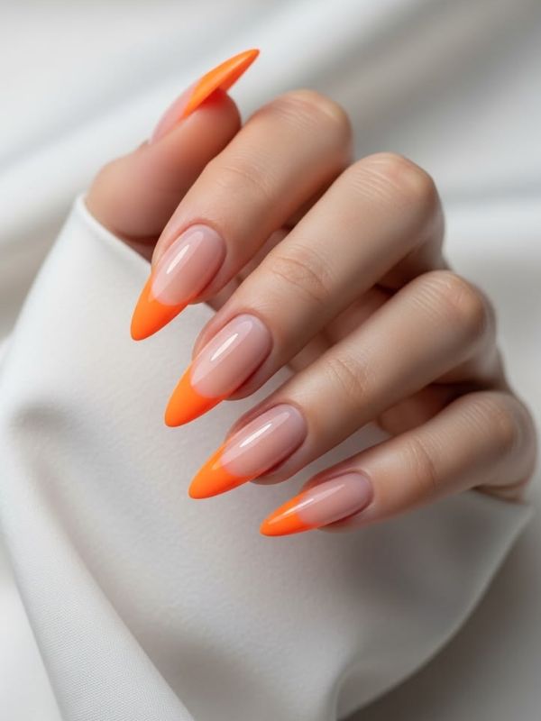 Neon orange French tips, bold autumn nails