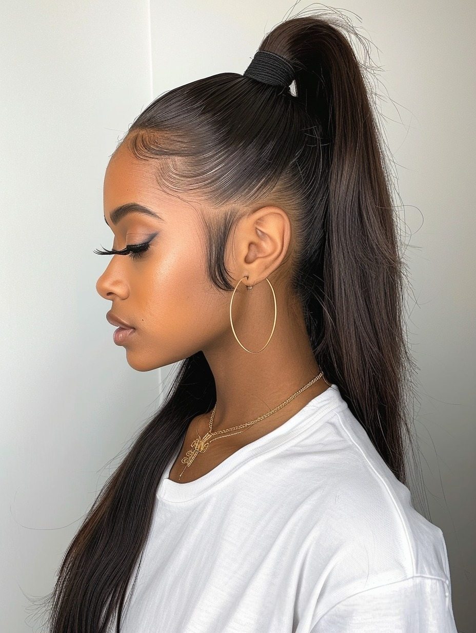 Sleek high ponytail with laid edges