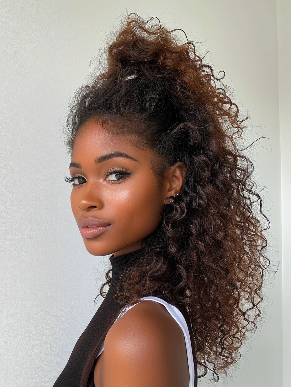 Curly half-updo with volume for Black women