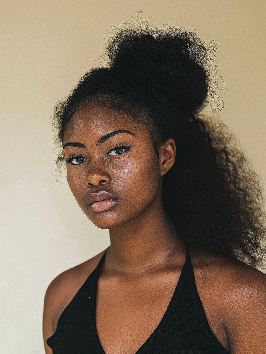 Half-up textured puff for Black women