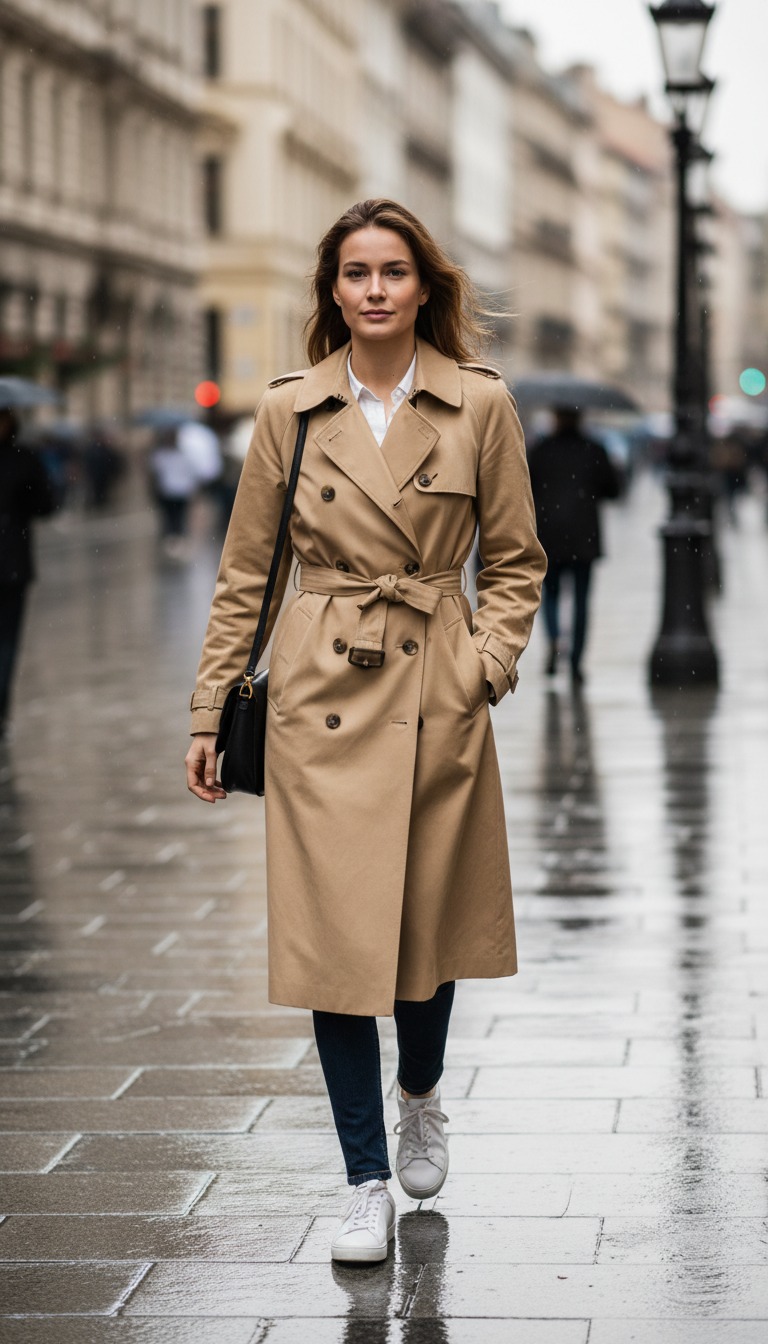 Urban Elegance with trench and slim jeans