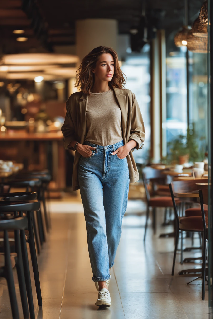 Relaxed City Stroll with blazer and denim