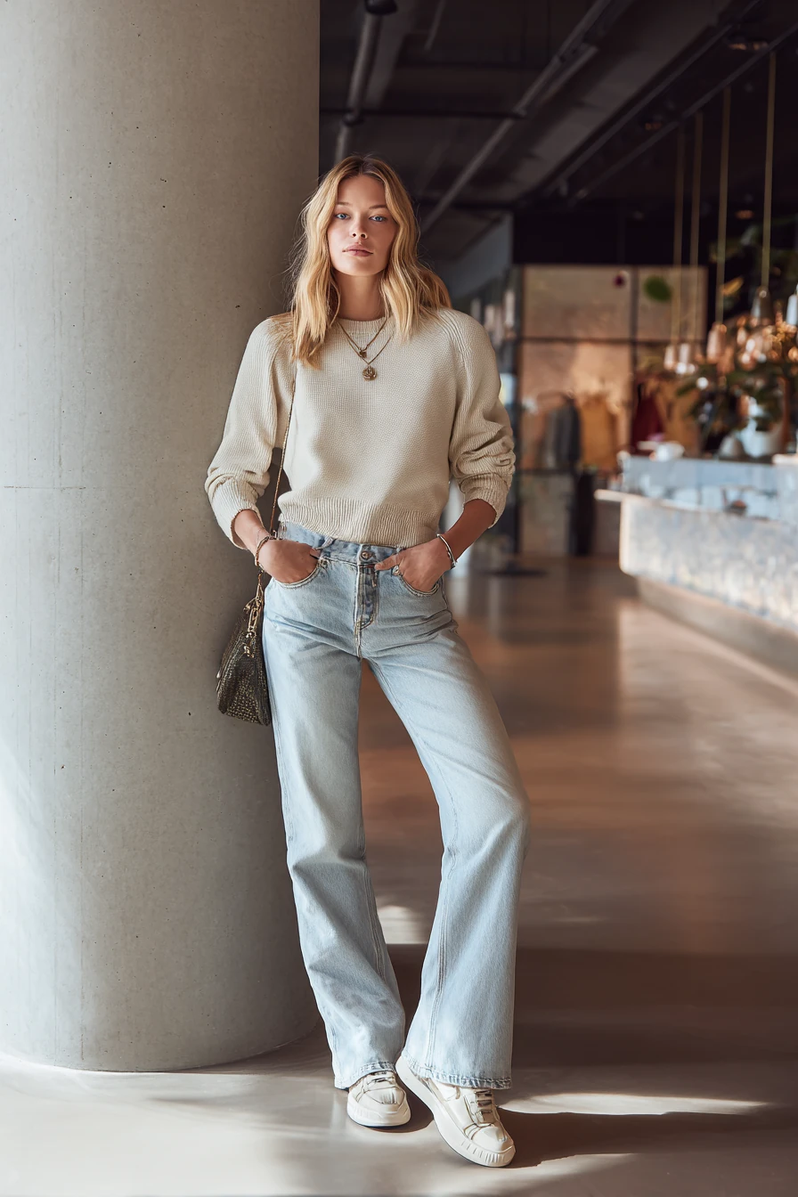 Relaxed sweater and wide-leg jeans